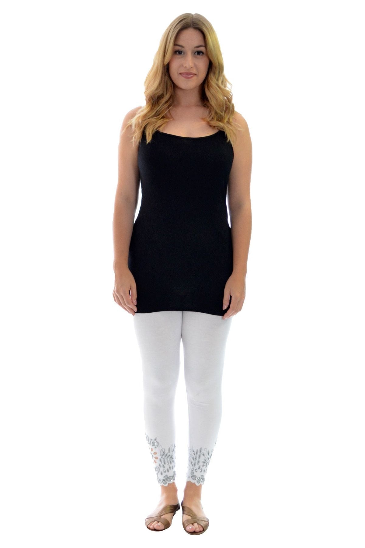 Plus Size Sequin Scallop Beaded Flower Petal Leggings Leggings WearAll
