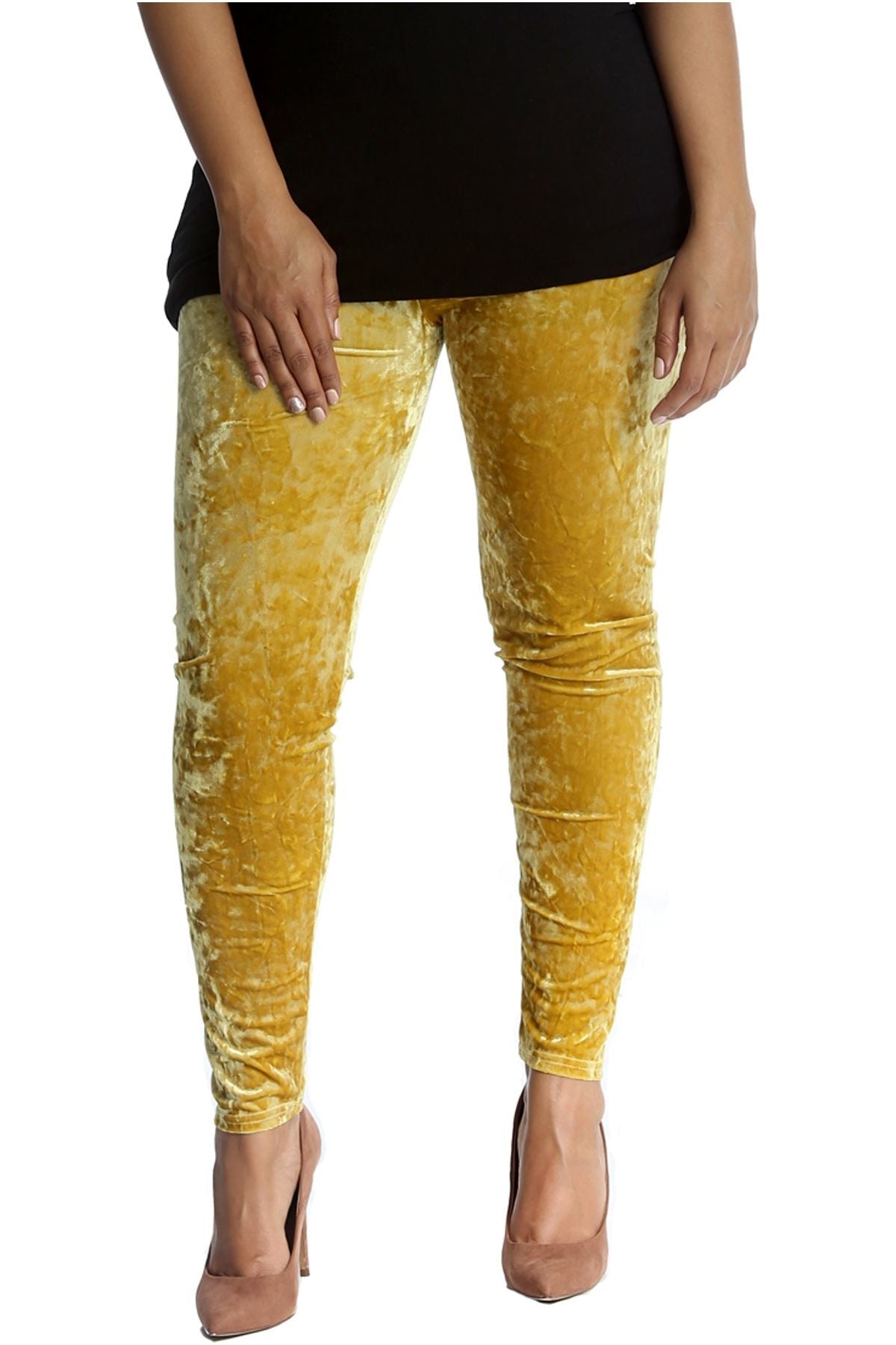 Full Length Crushed Velour Velvet Leggings Leggings WearAll 12-14 Mustard
