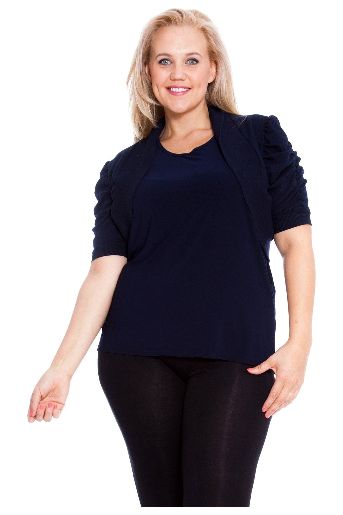 Puff Sleeve Bolero Shrug Tops WearAll Navy Blue 8-10