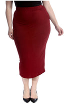 Plus Size Plain Long Ladies Stretch Maxi Skirt Apparel & Accessories WearAll Wine 14