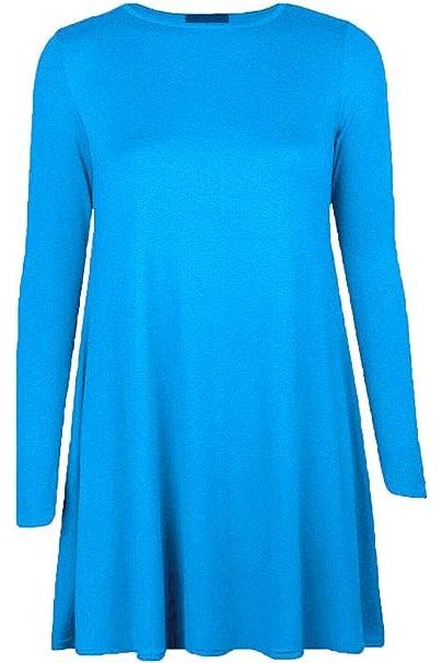 Plus Size Plain Ladies Swing Dress Top Dress WearAll Turquoise 16-18