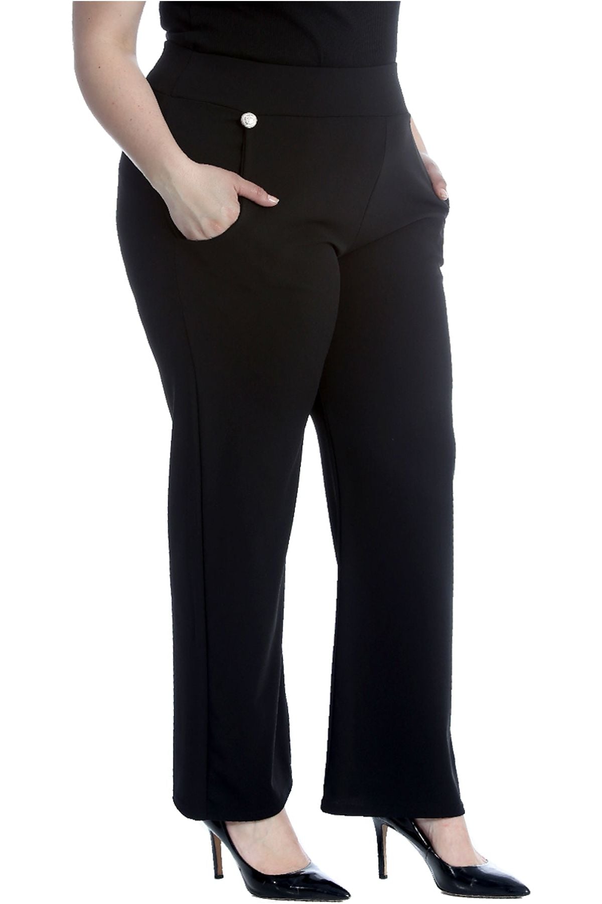 Plus Button Embellished Pocket Palazzo Trousers Trousers WearAll