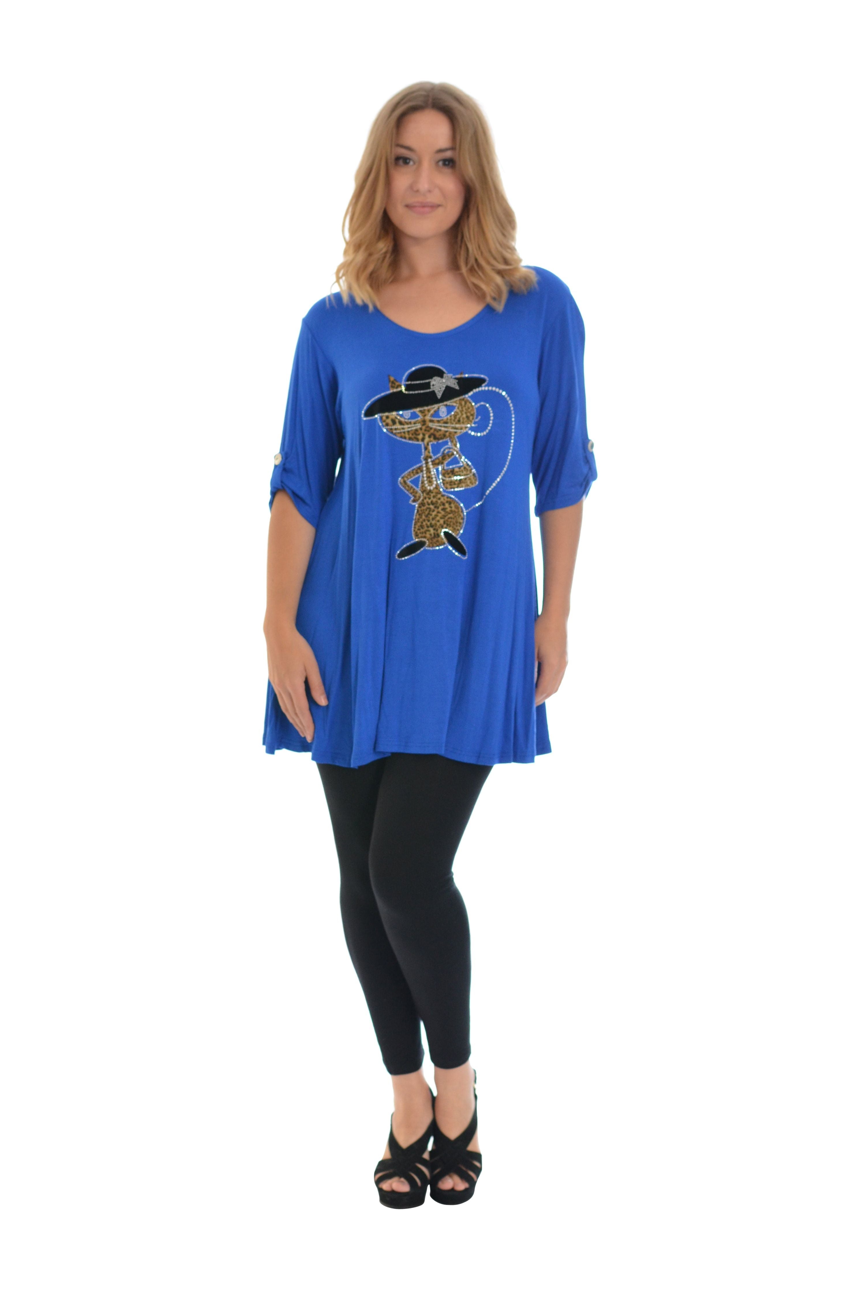 Cat With Hat Stud 2 Button Top Apparel & Accessories WearAll