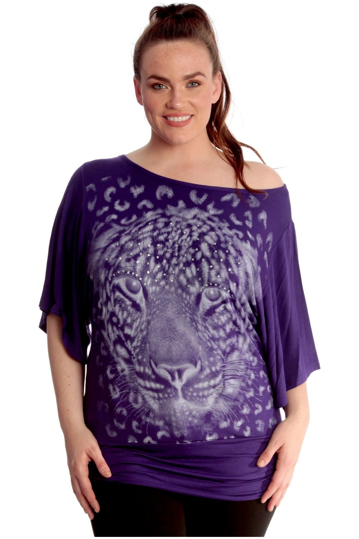 Tiger Print Glitter Batwing Top Tops WearAll