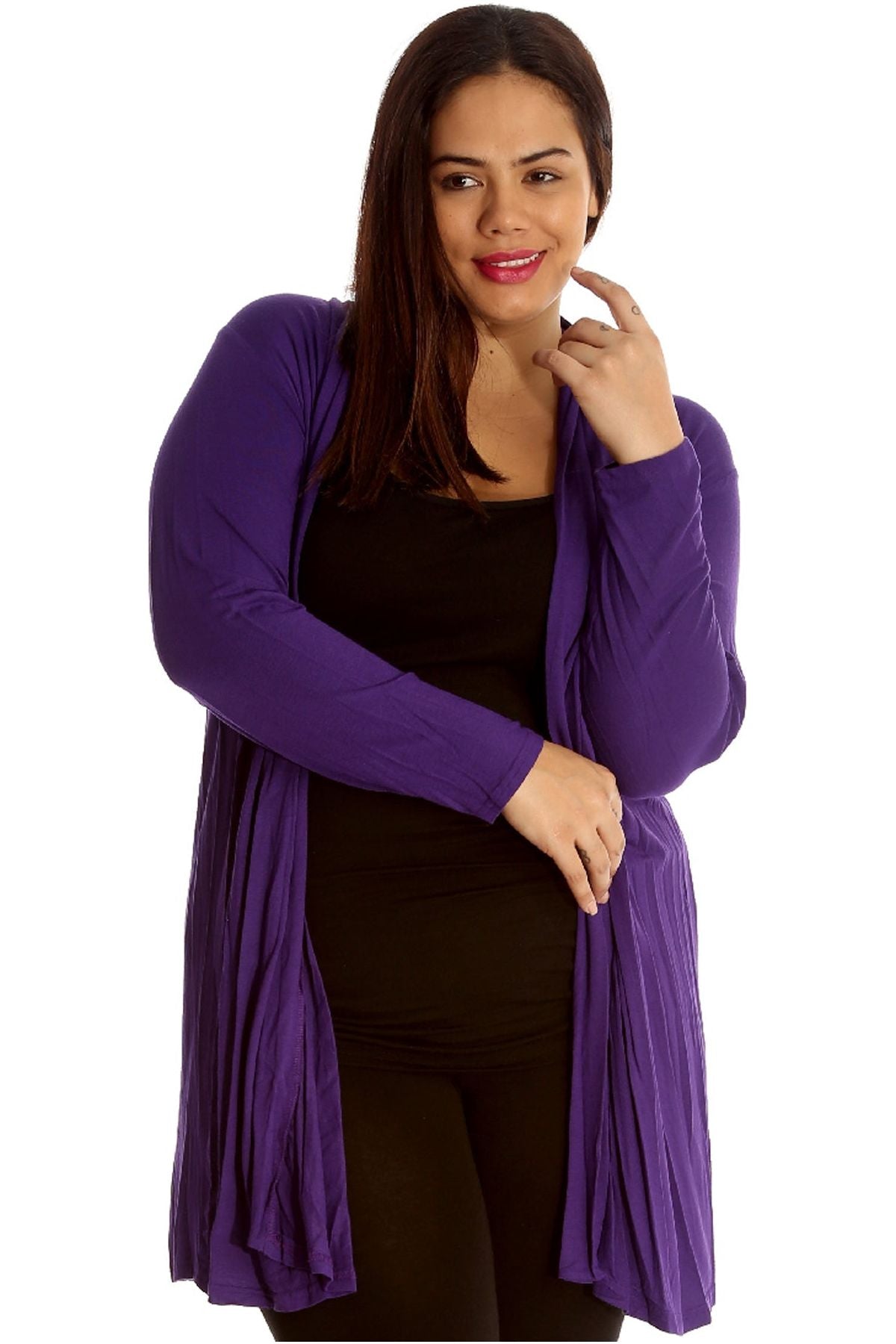 Plus Size Lace Back Open Pleated Cardigan Maxi Cardigan WearAll