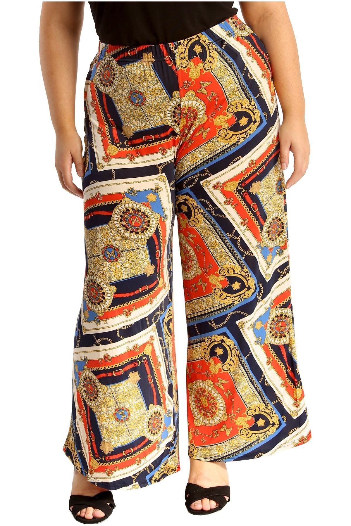 Plus Size Baroque Paisley Print Palazzo Trouser Palazzo WearAll Red 16-18