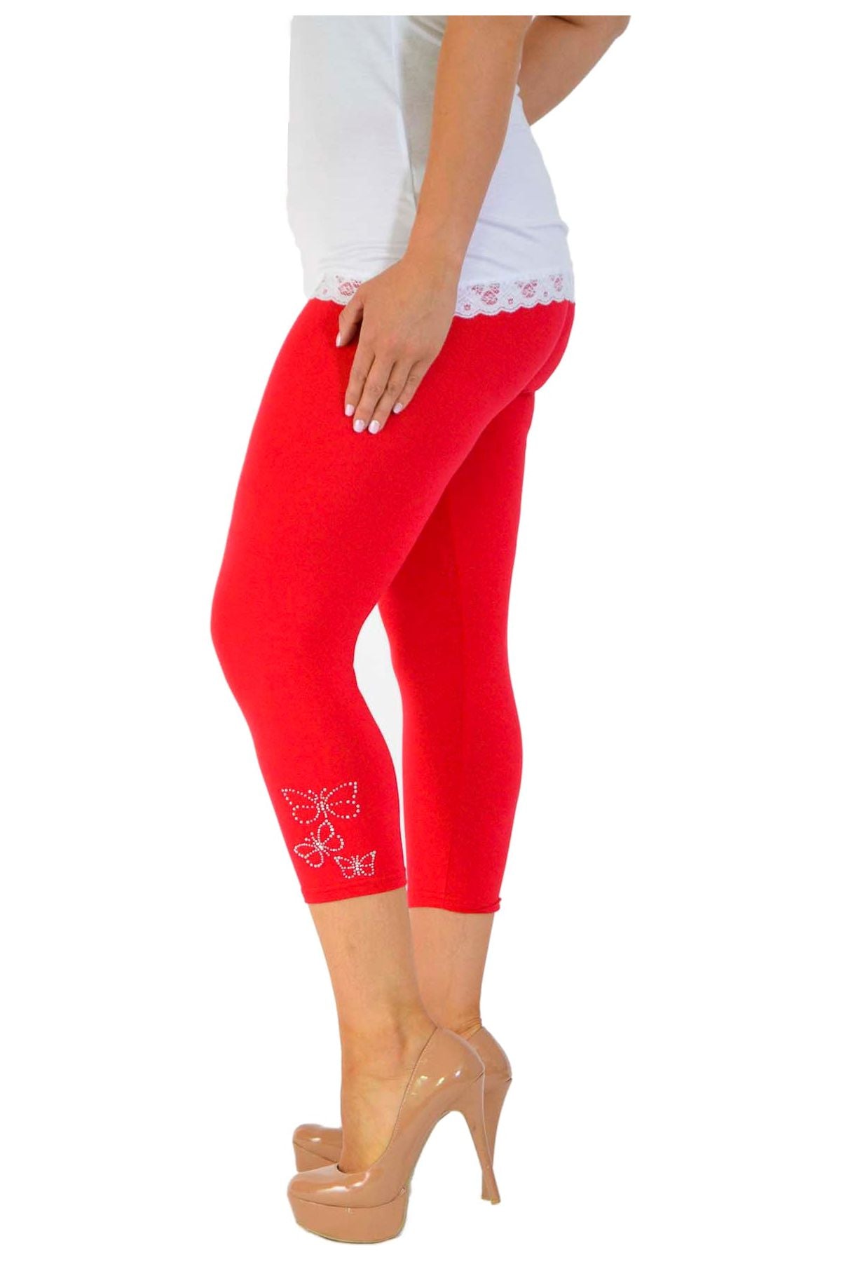Plus Size 3/4 Butterfly Sequin Leggings Leggings WearAll