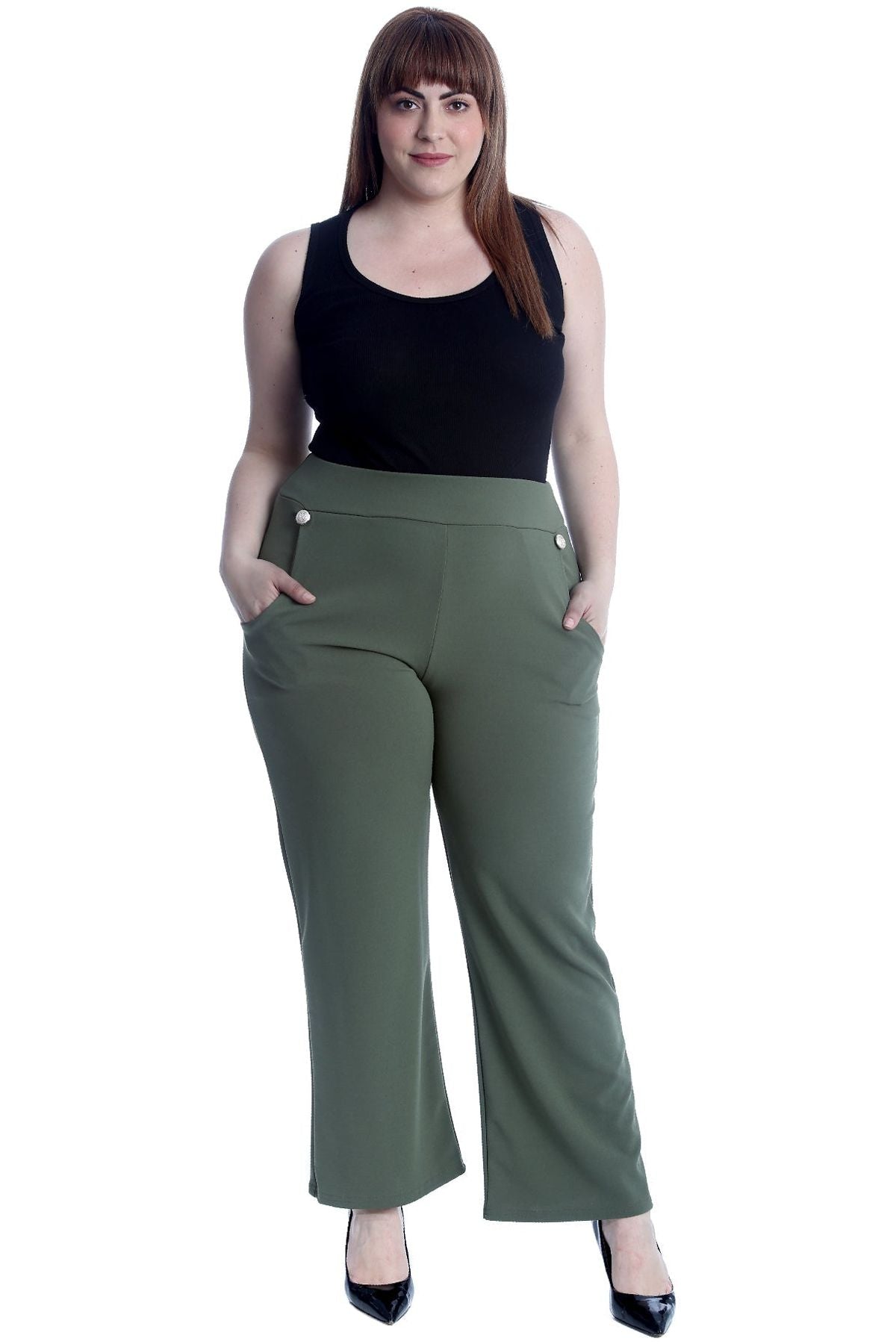 Plus Button Embellished Pocket Palazzo Trousers Trousers WearAll