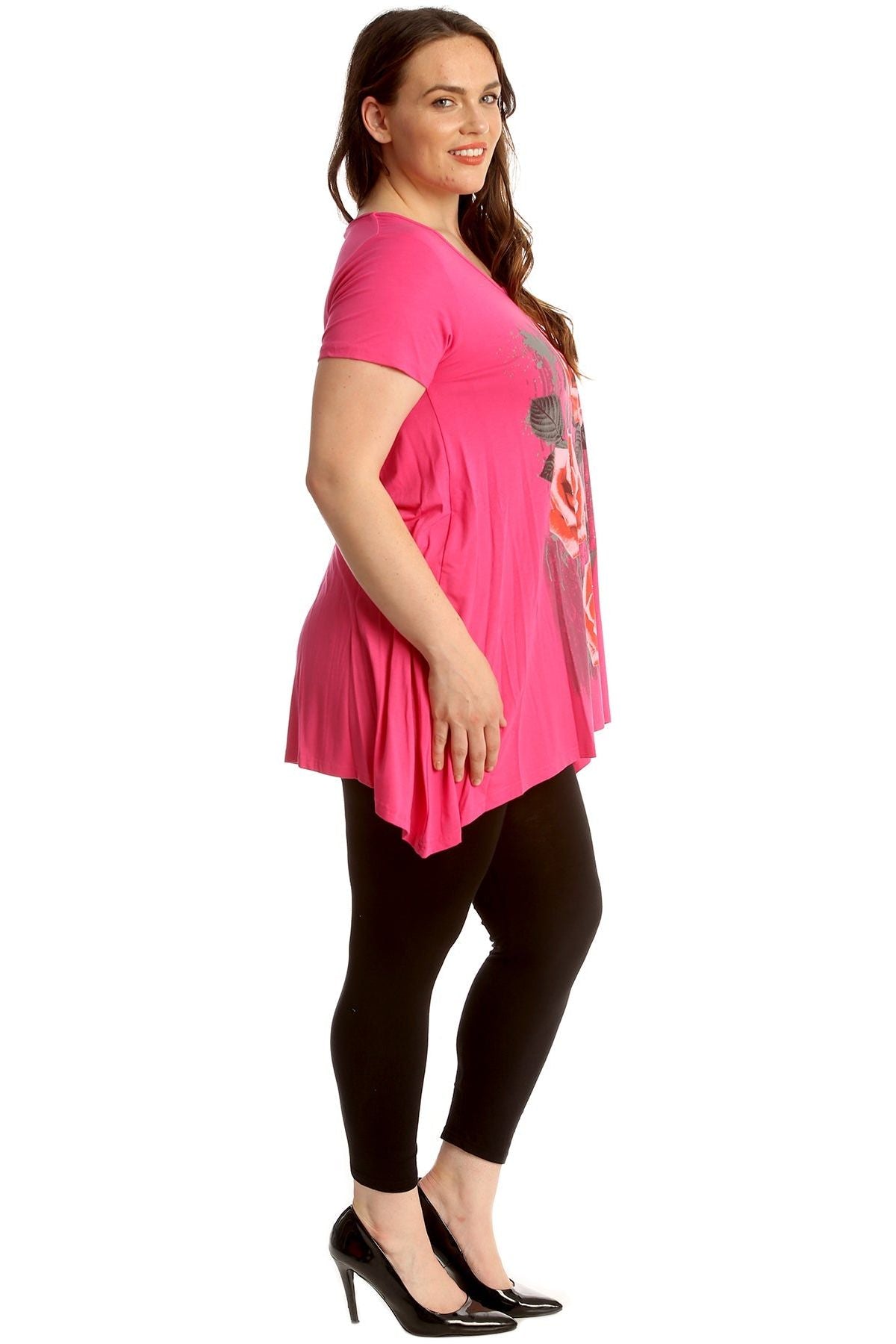 Three Rose Print Hanky Hem Short Sleeve Top Apparel & Accessories WearAll