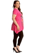 Three Rose Print Hanky Hem Short Sleeve Top Apparel & Accessories WearAll