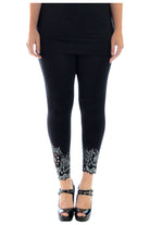 Plus Size Sequin Scallop Beaded Flower Petal Leggings Leggings WearAll Black 16-18