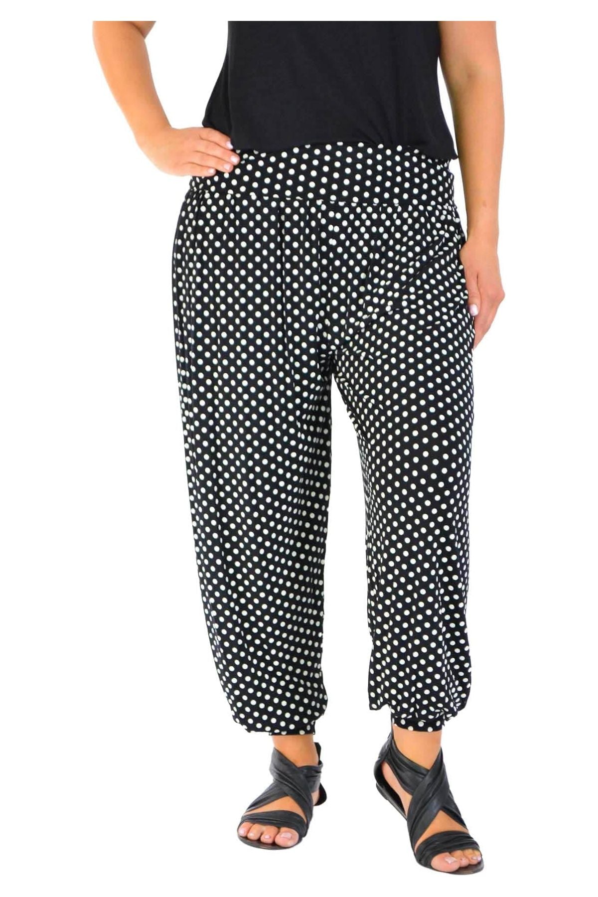 Plus Size Polka Dot Print Harem Trouser Trousers WearAll Black Spot 24-26