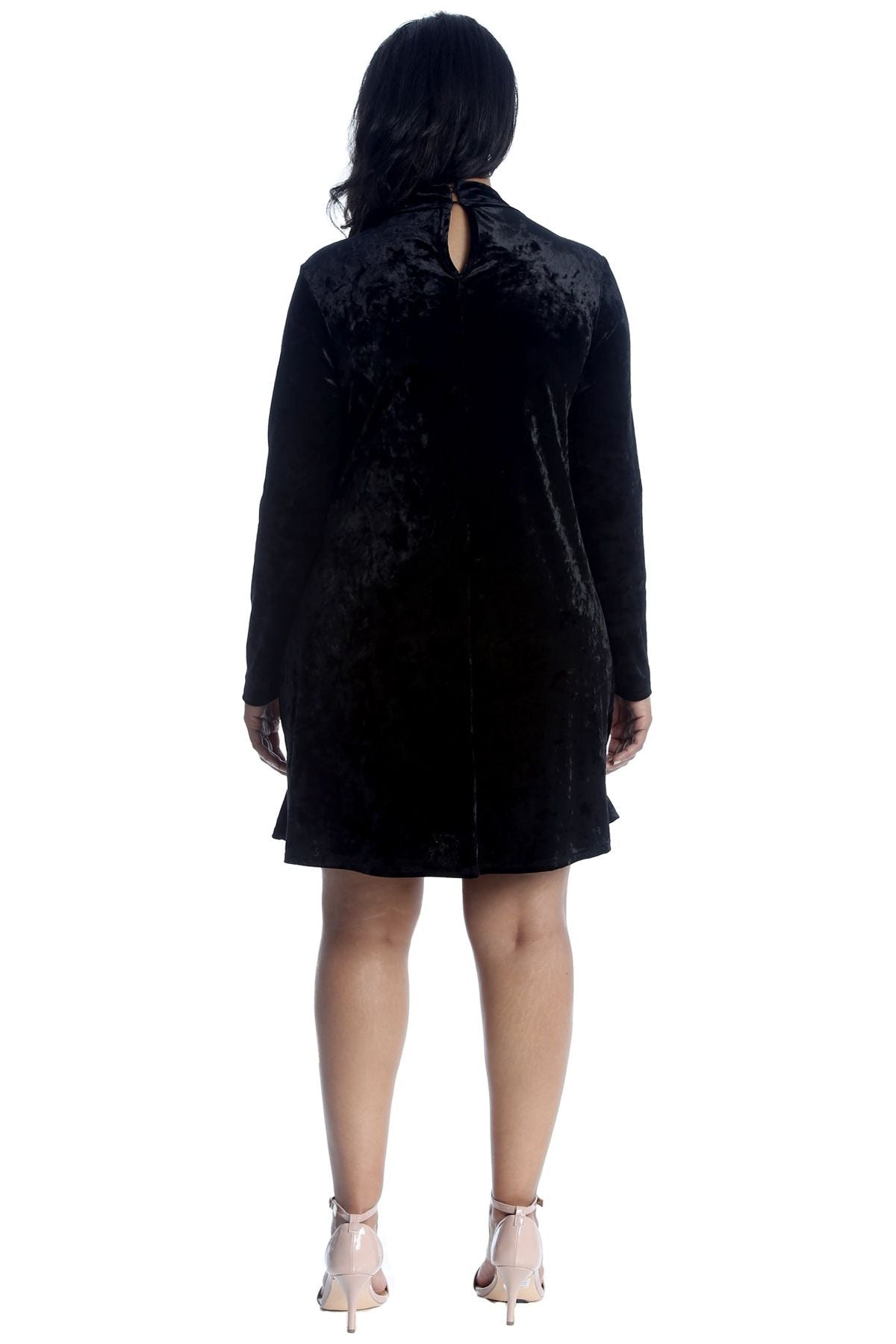 Plus Size Velour Velvet Long Sleeve Choker V-Neck Dress Dress WearAll
