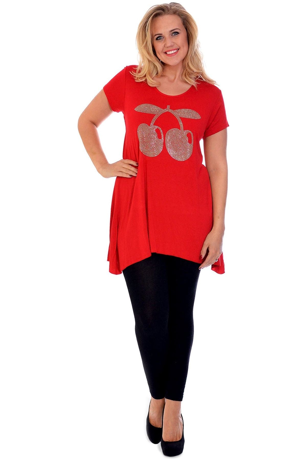 Cherry Stud Hanky Hem Short Sleeve Top Apparel & Accessories WearAll