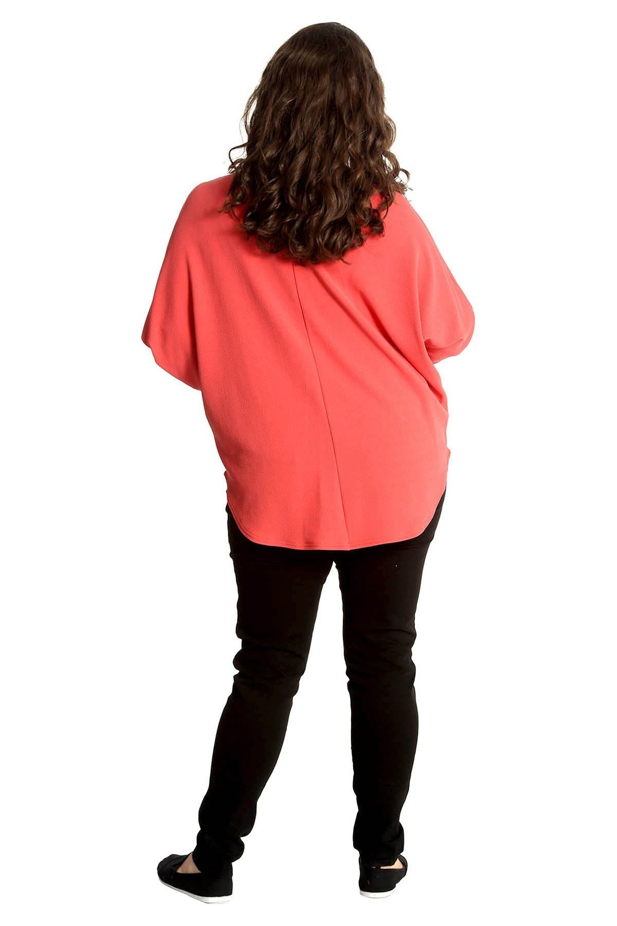 Plus Size Zip Curved Hem V-Neck Batwing Sleeve Top Tops WearAll