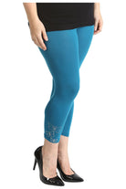 Plus Size 3/4 Butterfly Sequin Leggings Leggings WearAll Turquoise 16-18
