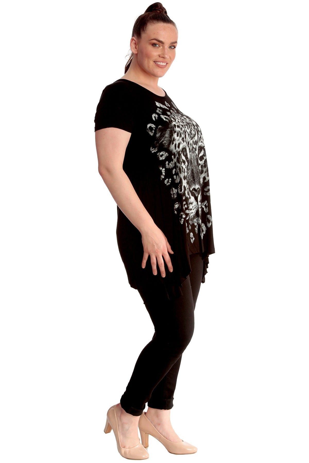 Leopard Print Hanky Hem Short Sleeve Top Tops WearAll