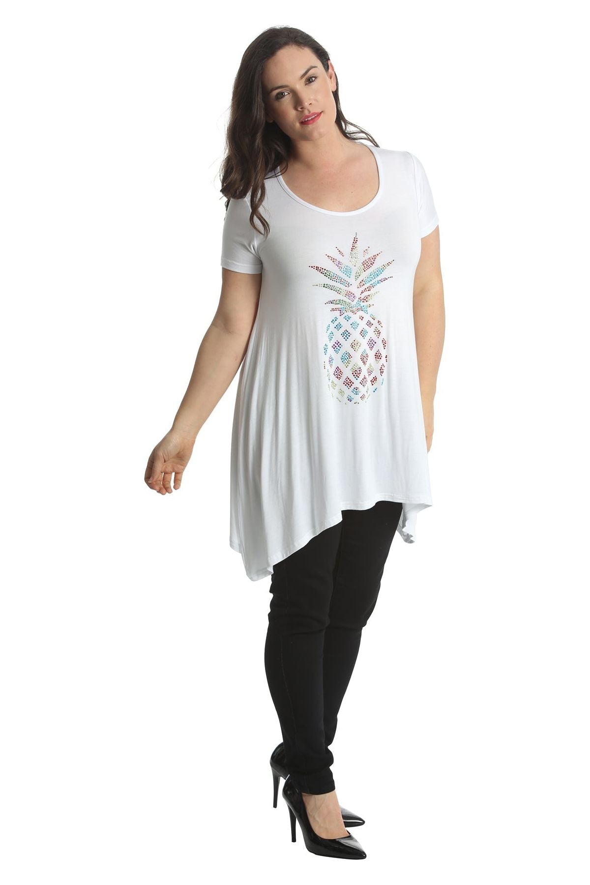 Pineapple Stud Hanky Hem Short Sleeve Top Apparel & Accessories WearAll