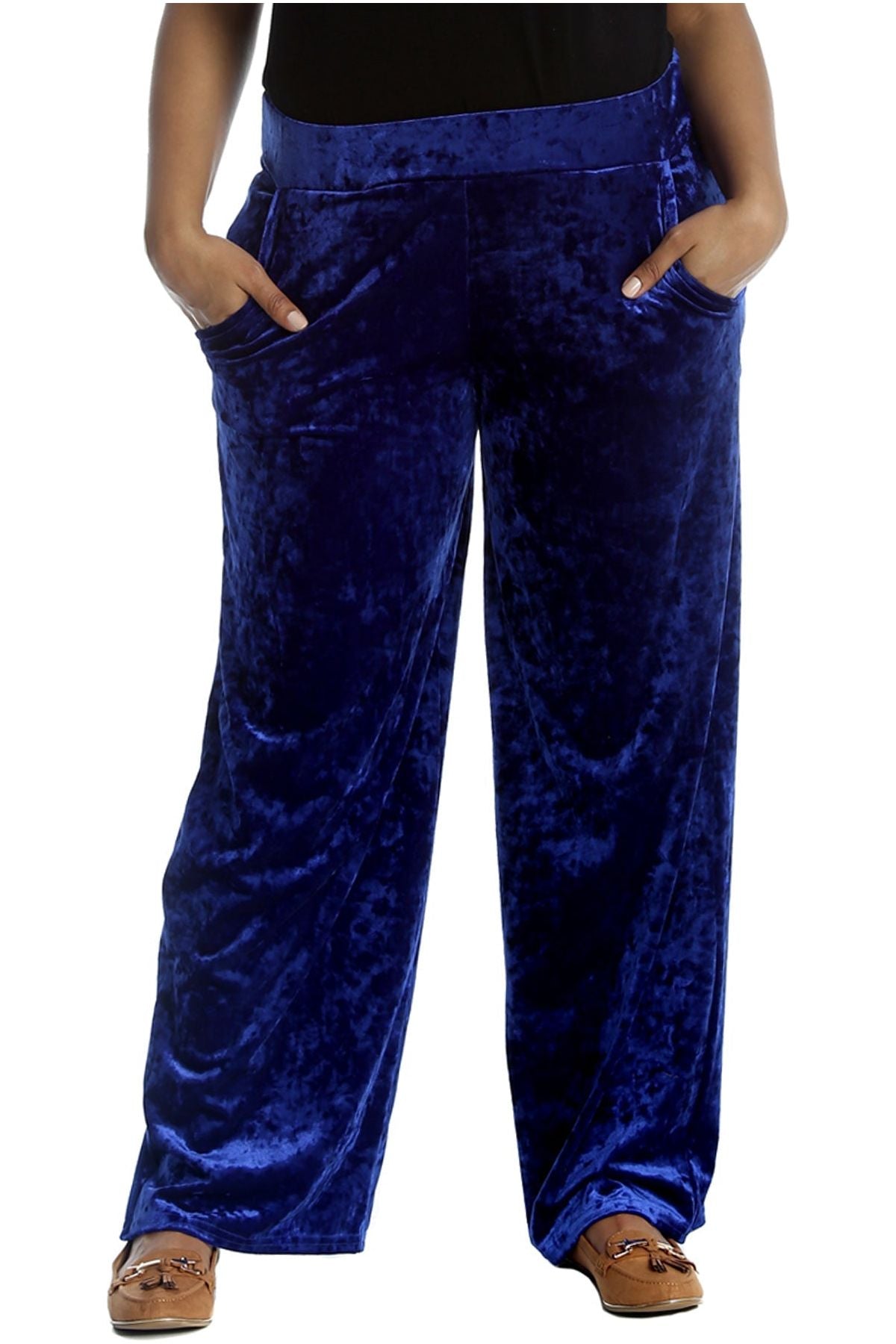 Velour Velvet Wide Flared Leg Pocket Palazzo Palazzo WearAll Royal Blue 12-14