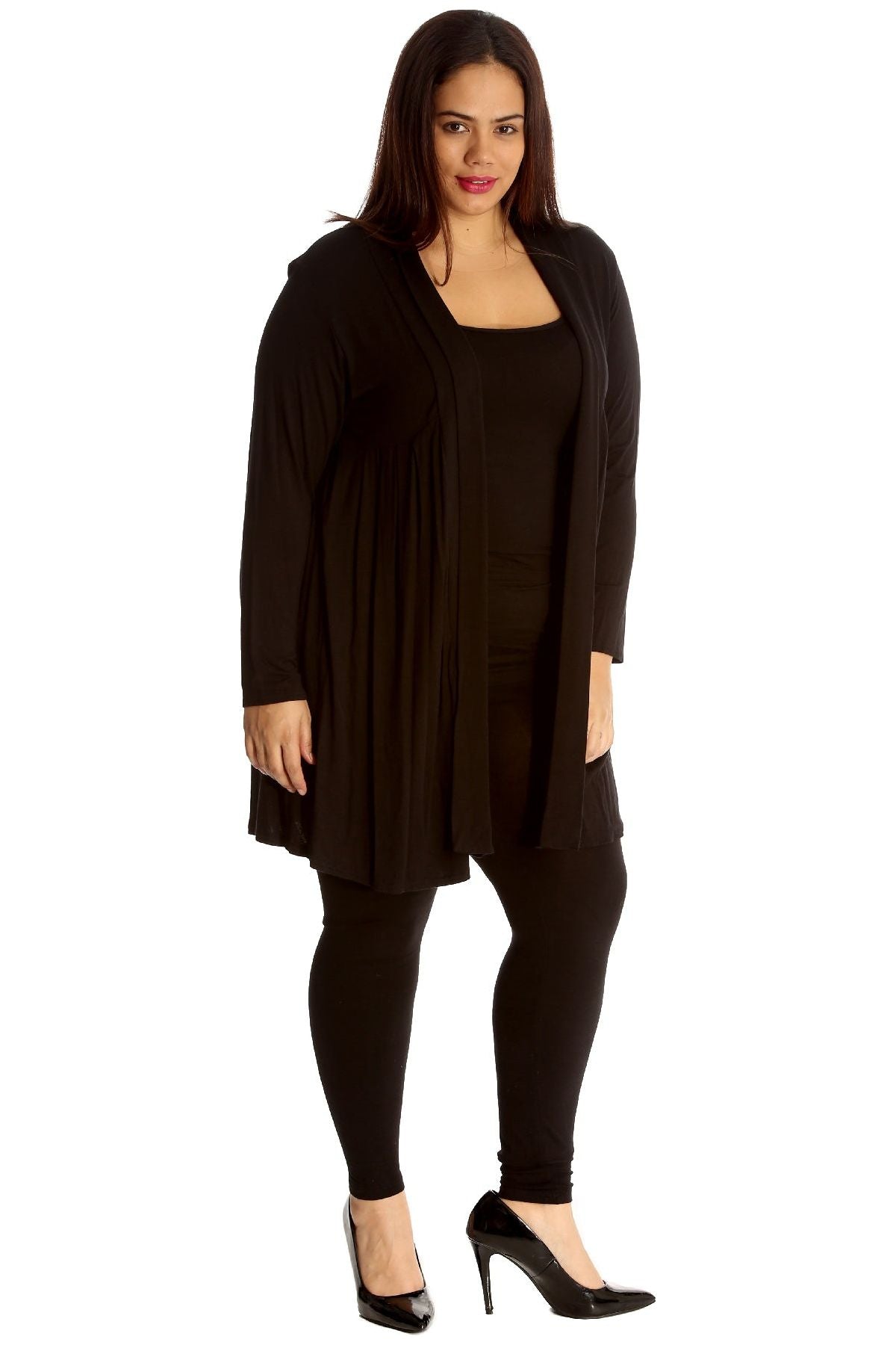 Plus Size Lace Back Open Pleated Cardigan Maxi Cardigan WearAll