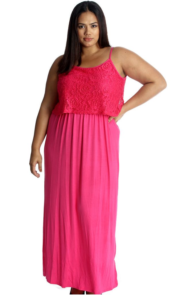Plus Size Lace Top Sleeveless Maxi Dress Dress WearAll Cerise 20