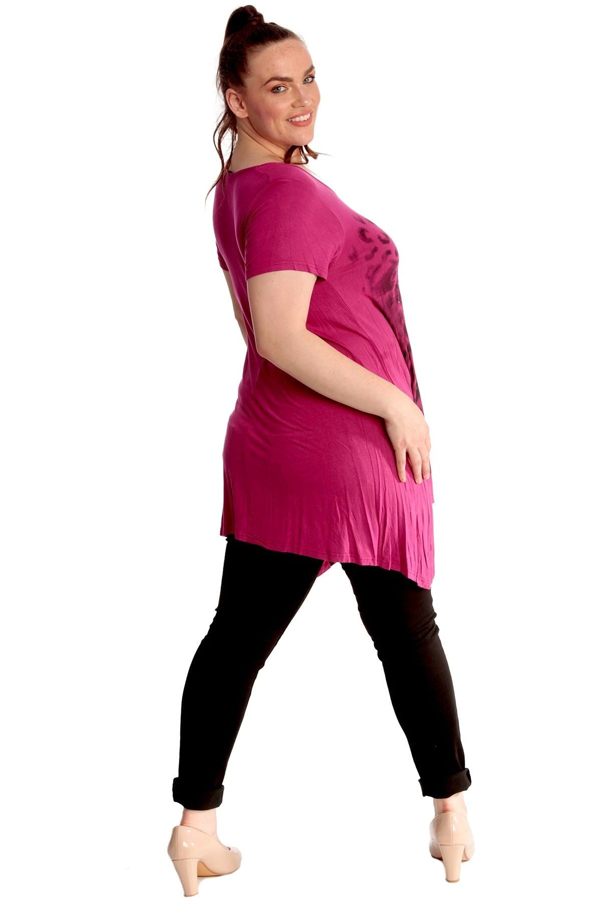 Leopard Print Hanky Hem Short Sleeve Top