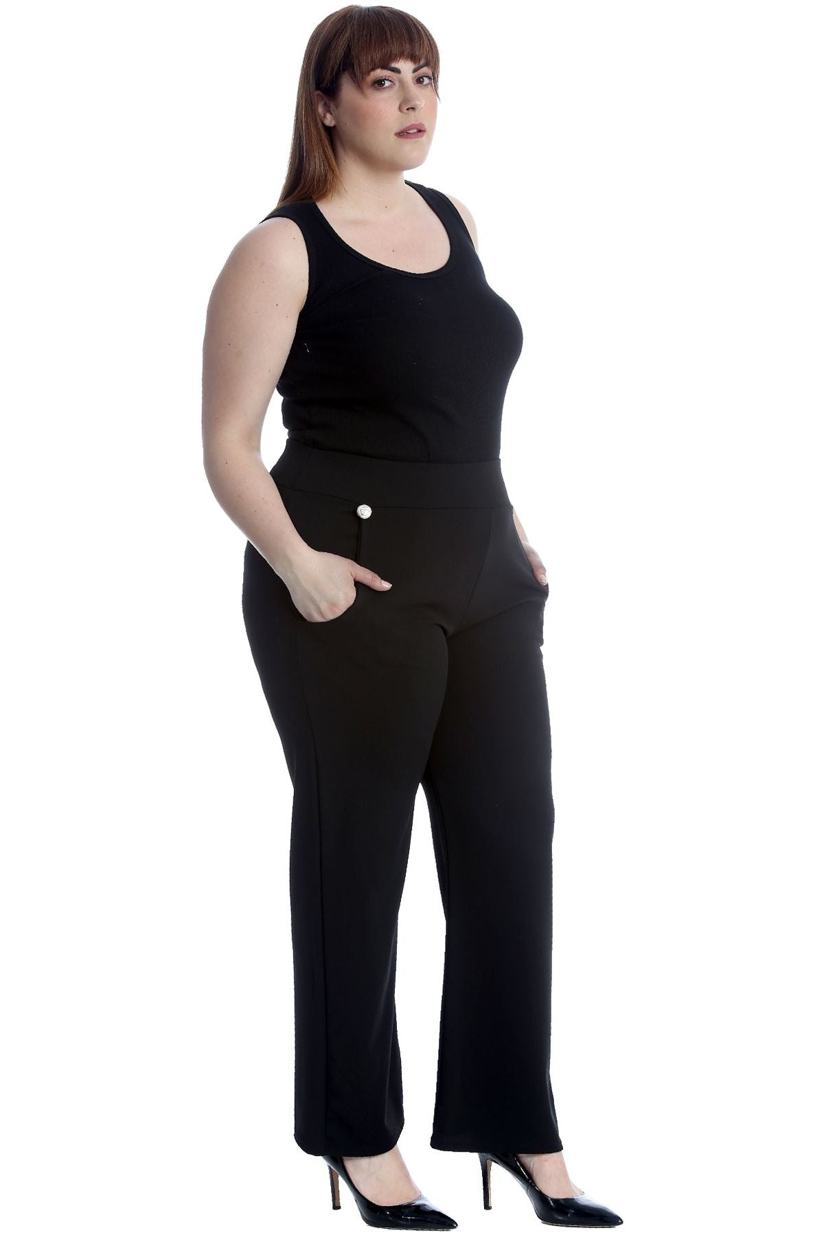 Plus Button Embellished Pocket Palazzo Trousers Trousers WearAll