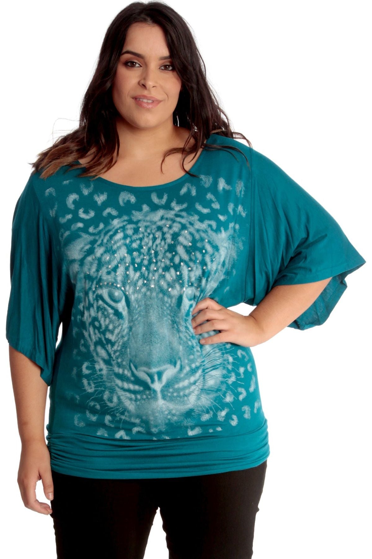 Tiger Print Glitter Batwing Top Tops WearAll