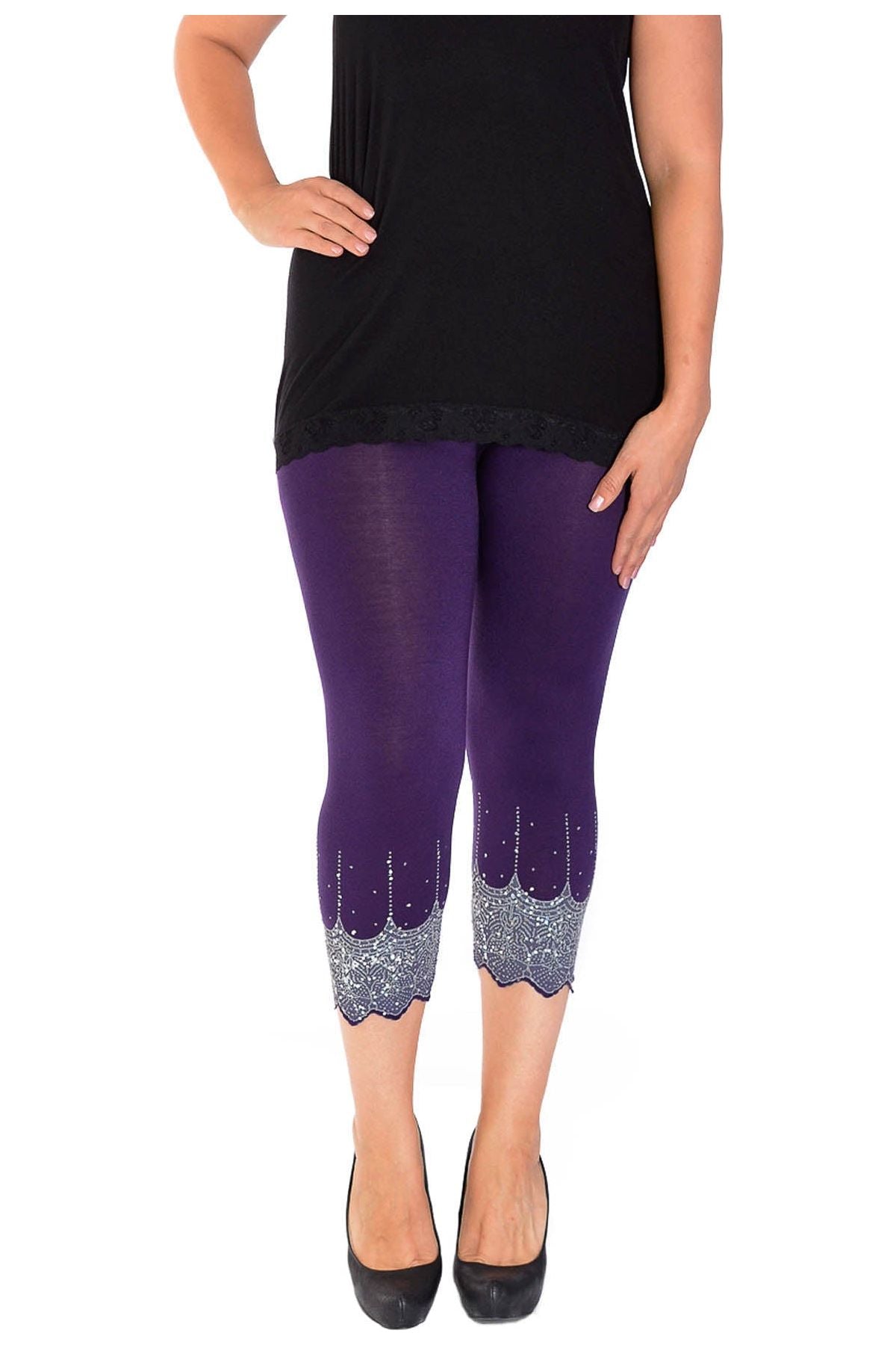 Plus Size Scallop Edge Sequin Leggings Leggings WearAll