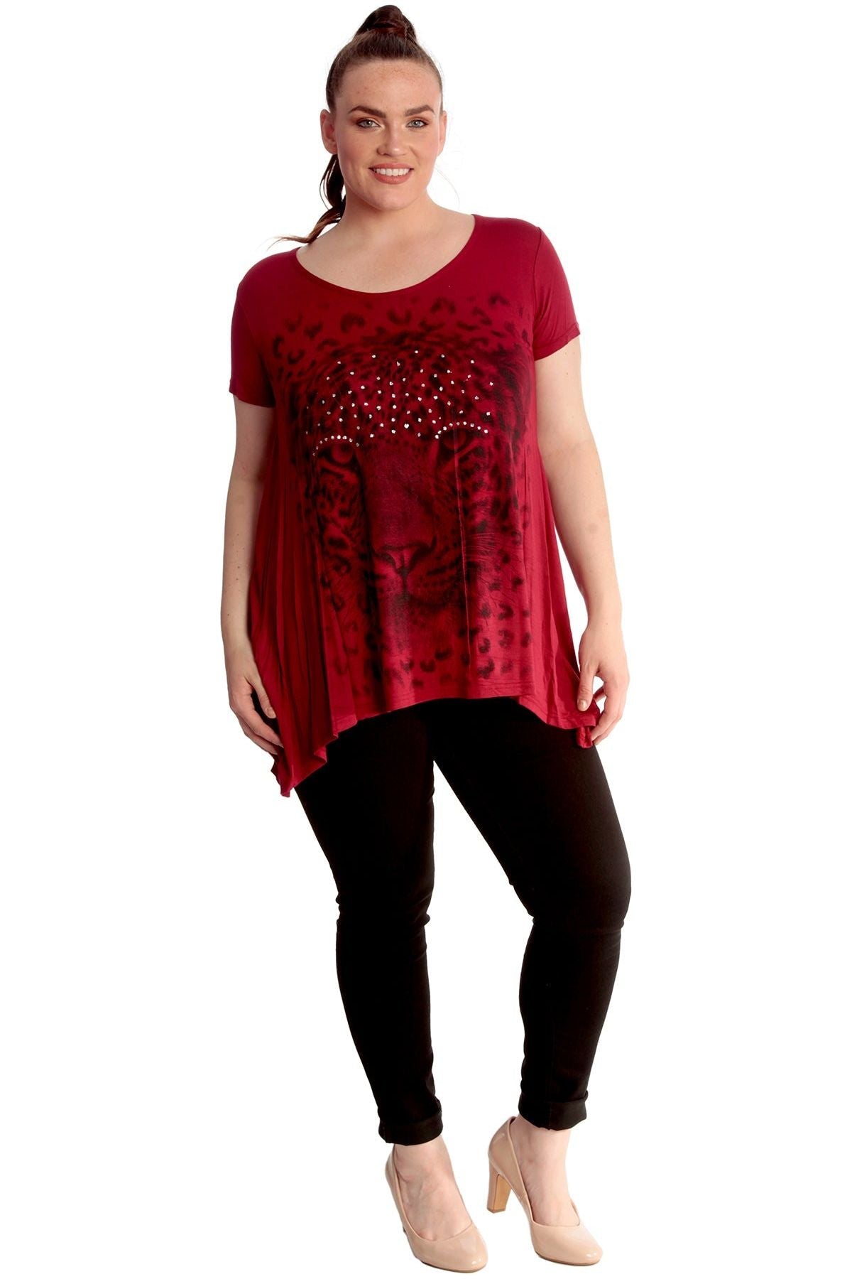 Leopard Print Hanky Hem Short Sleeve Top